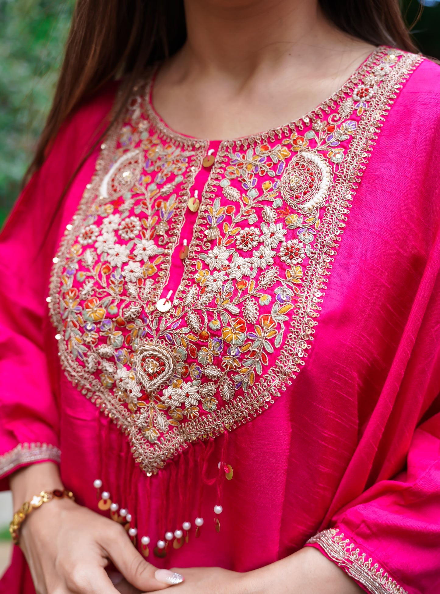 Hand Embroidered Pink kaftan