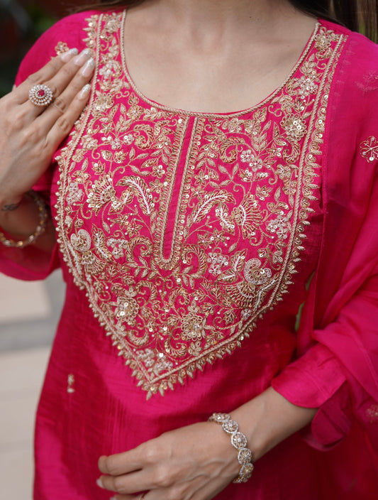 Aira Rani Pink Festive Suit Set with Embroidery & Dupatta | PARRII