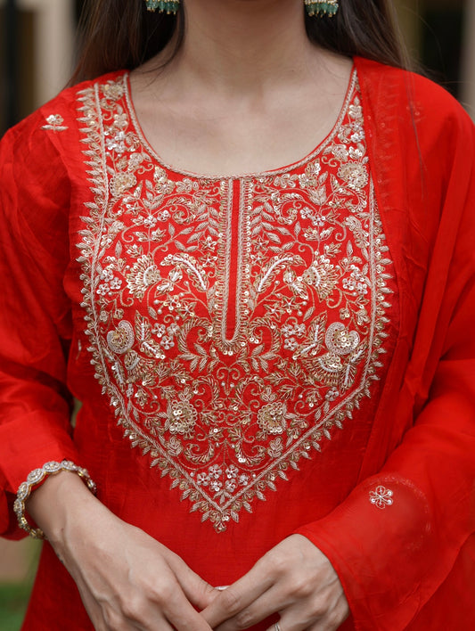 Aira Red Straight Kurta Set for Women | Festive Ethnic Wear by PARRII