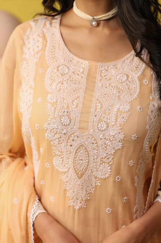 Peach Embroidered Kurta Suit Set for Women | PARRII Ethnic Wear