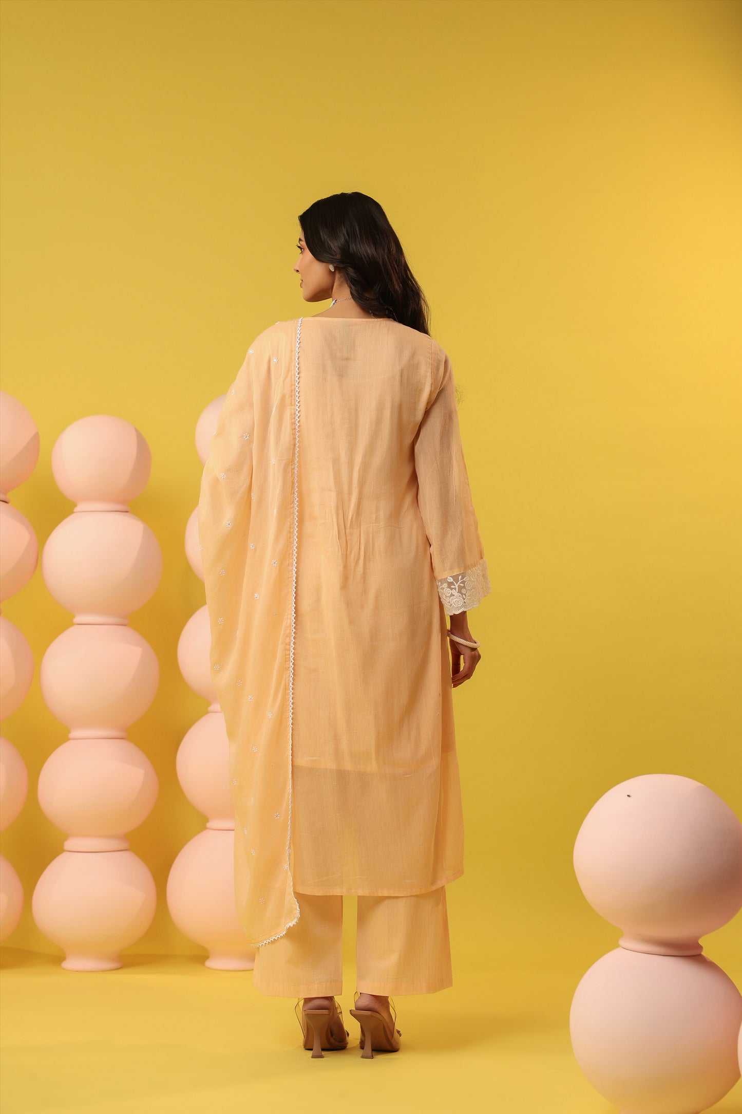 Peach Embroidered Kurta Suit Set for Women | PARRII Ethnic Wear
