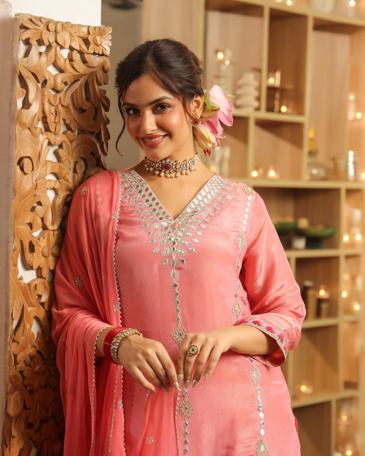 Gulabi Noor Embroidered Kurta Palazzo Set