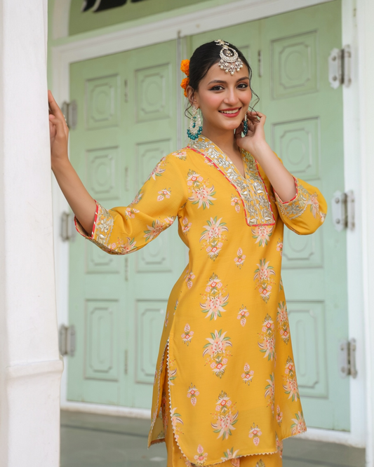 Peela Saaz Yellow Printed Cord Set for Women – Parrii