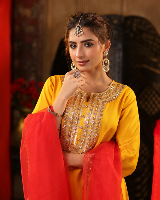 Sunehri Bahaar Yellow Salwar Set with Dupatta – Parrii