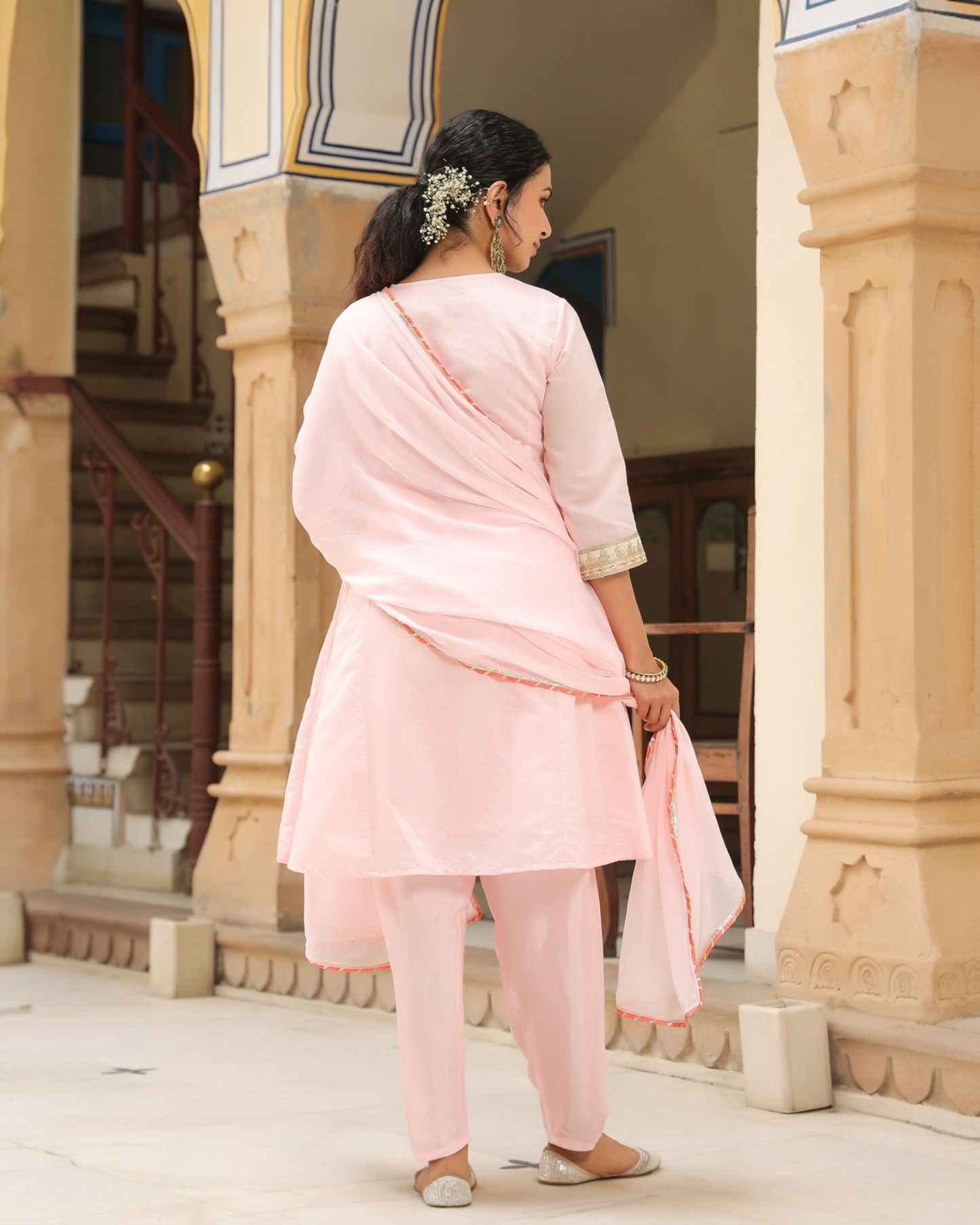 Rose Pink Anarkali Suit Set with Floral Embroidery & Dupatta – Parrii