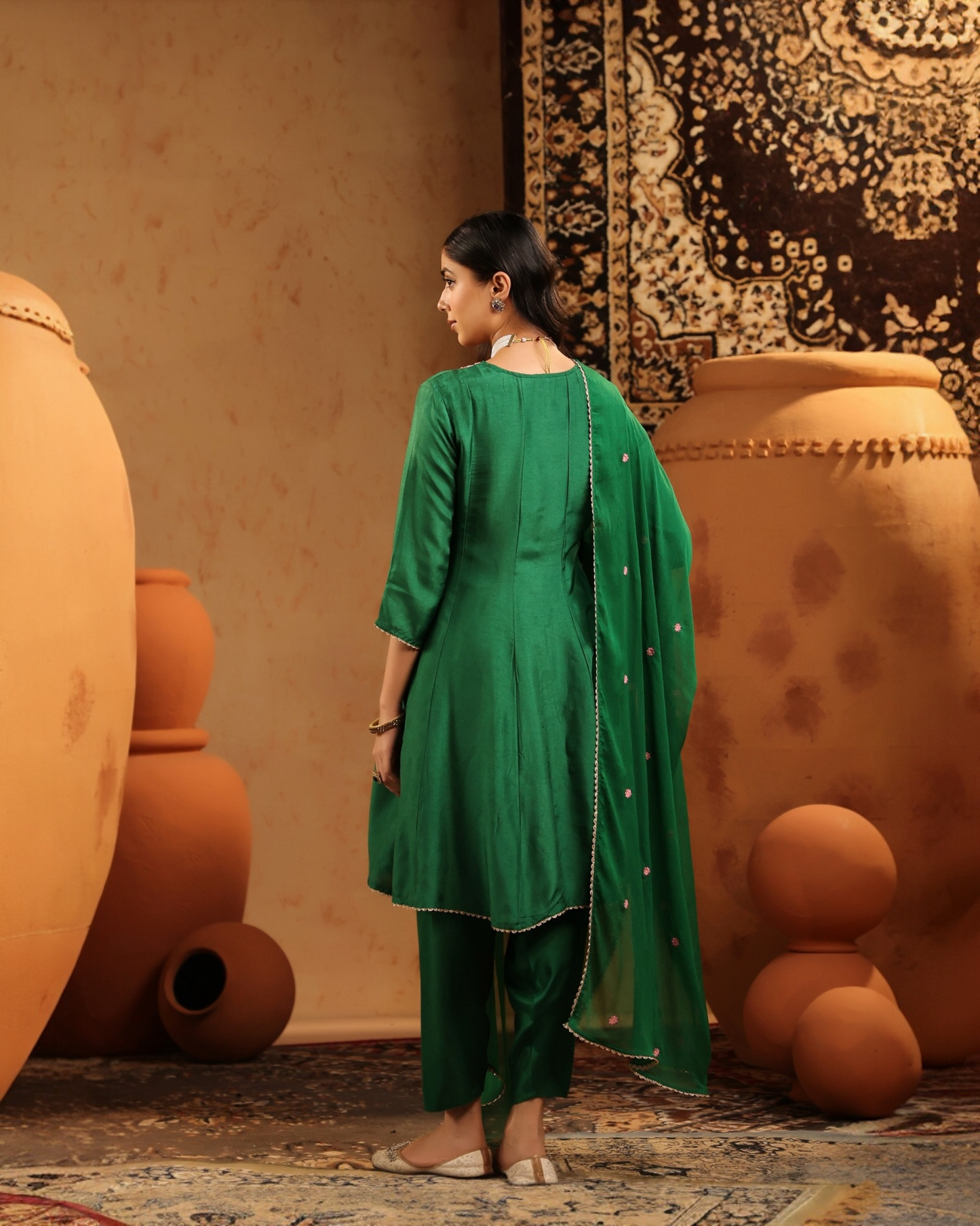 Zara Sa Hara Green Embroidered Anarkali Set with Dupatta – Parrii