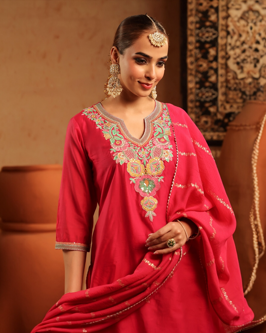 Roshan- gulabi Fuchsia Pink Embroidered Salwar Suit with Dupatta | Festive Wear Set