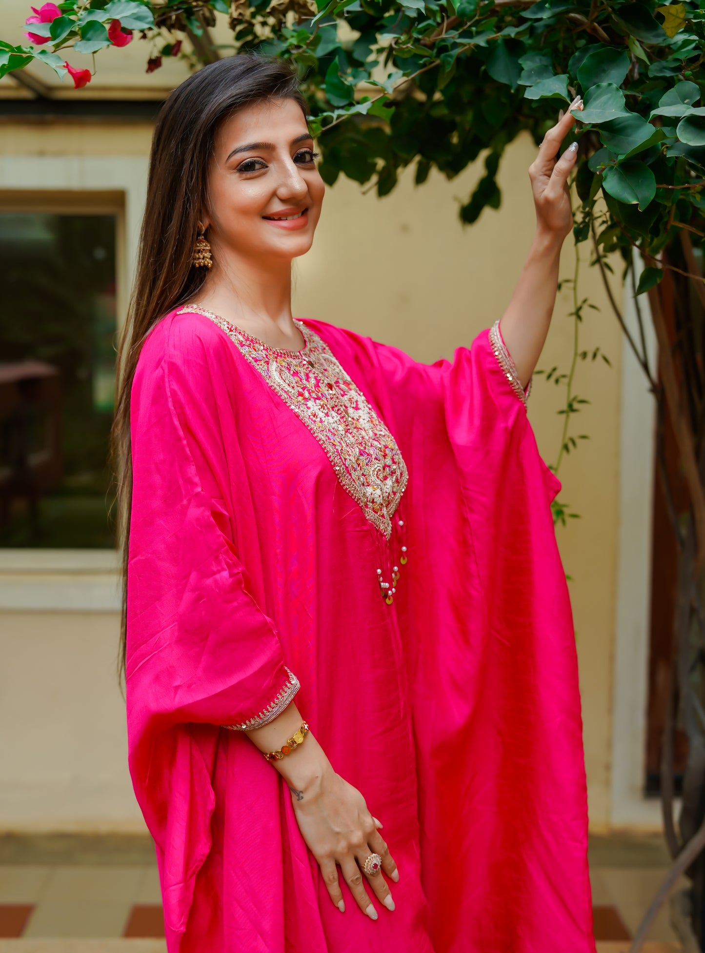 Hand Embroidered Pink kaftan