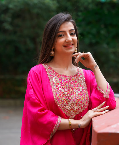 Hand Embroidered Pink kaftan