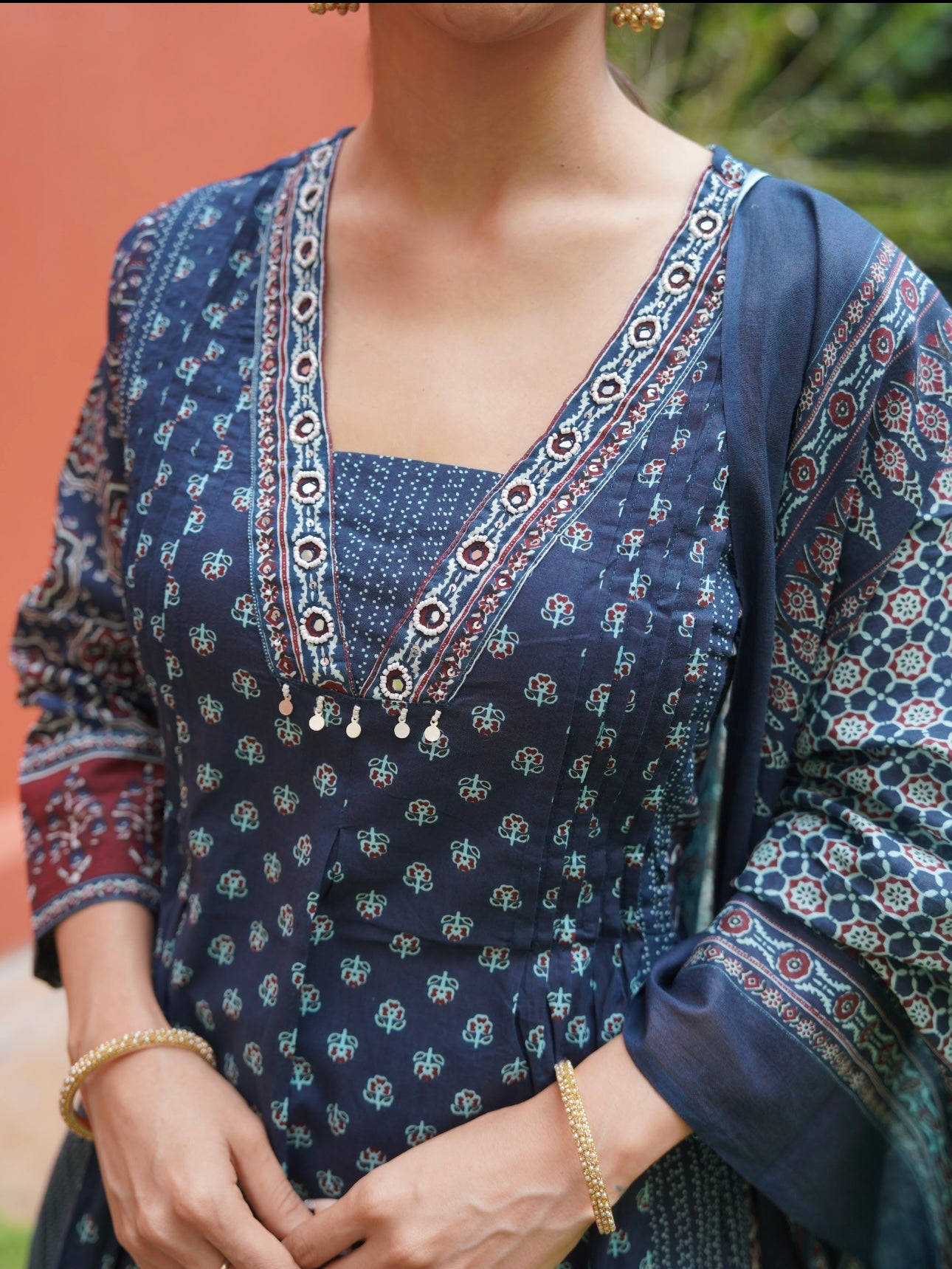 Hand Block Print Blue Kurta Set with Dupatta for Women