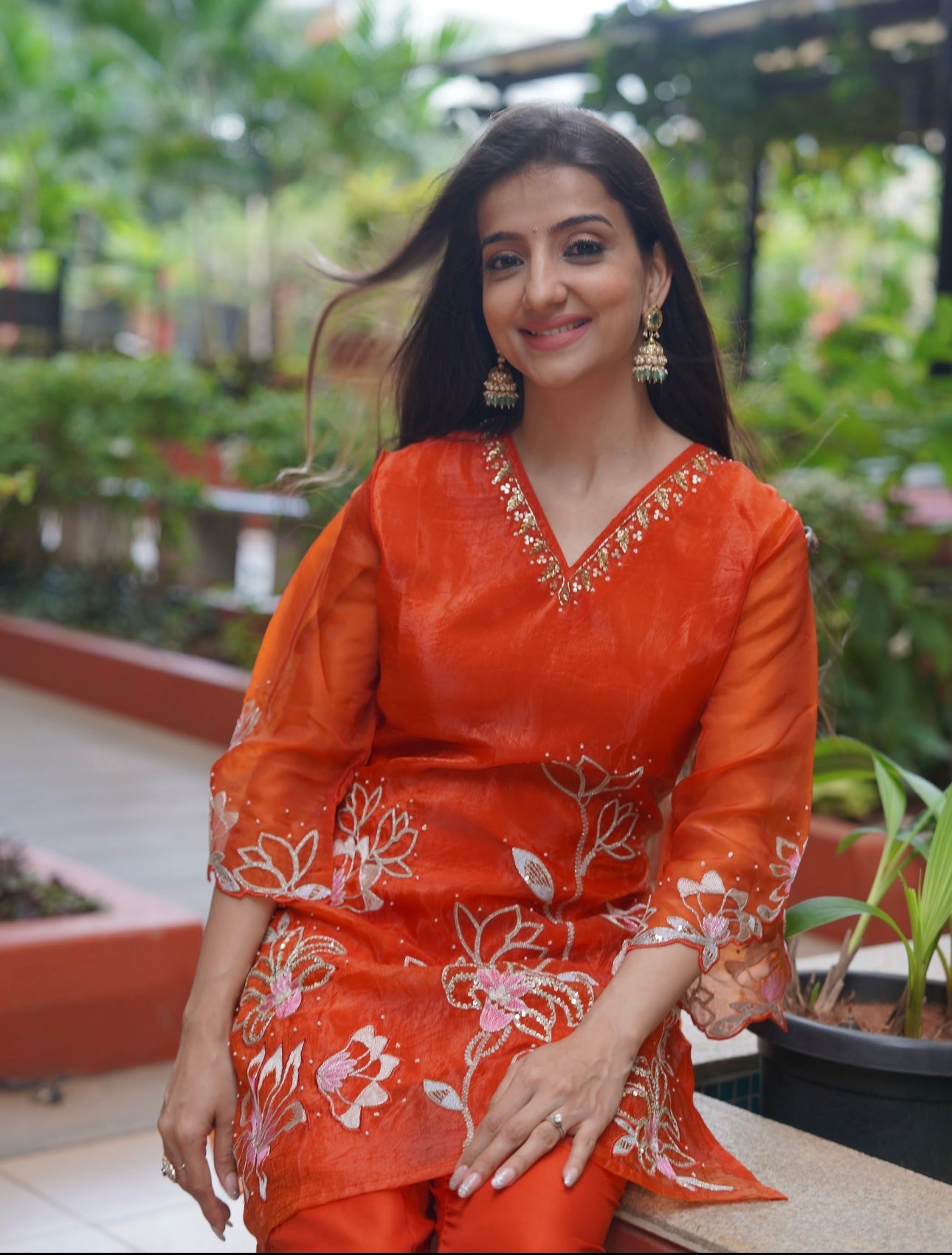 Narangi Organza Kurta Set with Floral Embroidery | Festive Ethnic Wear