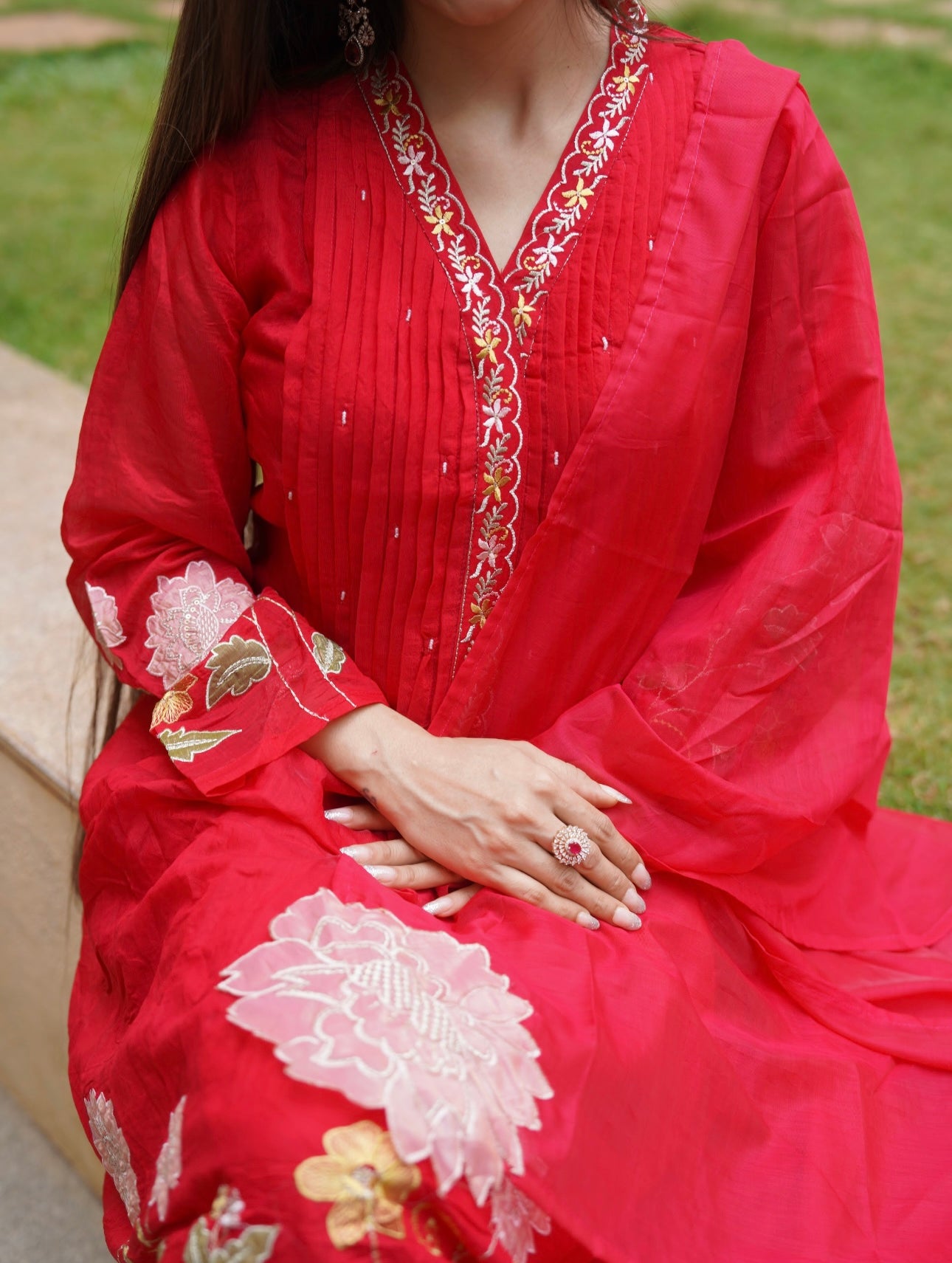 Red Shagun Embroidered Kurta Set with Dupatta for Women