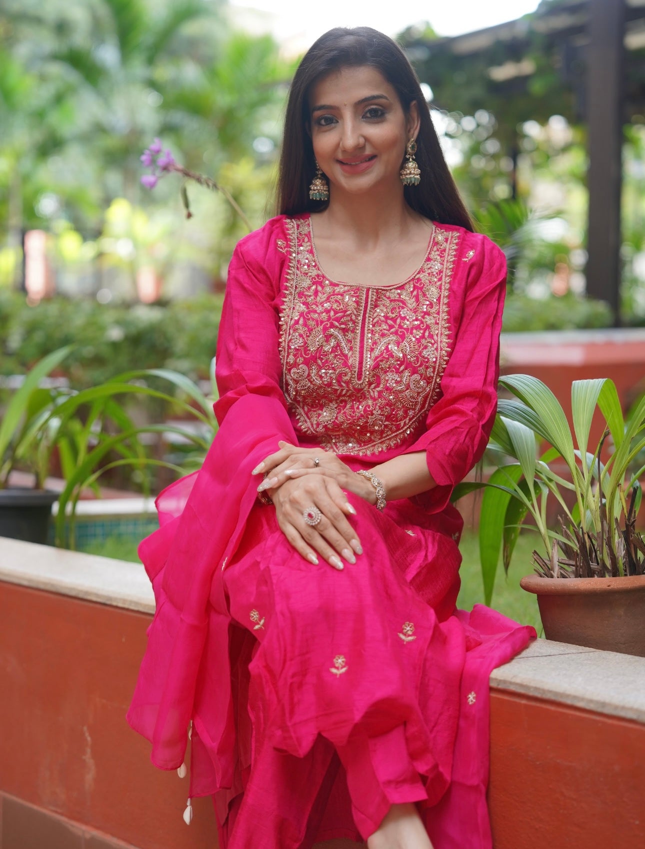 Aira Rani Pink Festive Suit Set with Embroidery & Dupatta | PARRII