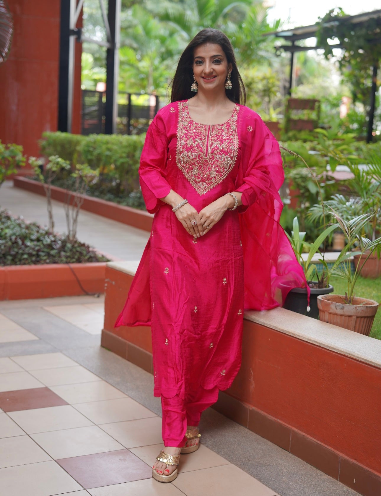 Aira Rani Pink Festive Suit Set with Embroidery & Dupatta | PARRII