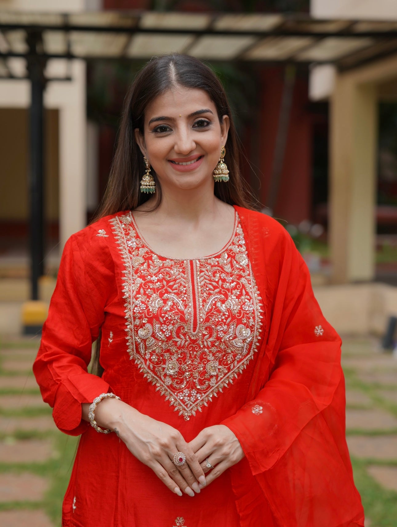 Aira Red Straight Kurta Set for Women | Festive Ethnic Wear by PARRII
