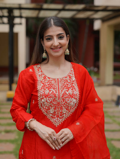 Aira Red Straight Kurta Set for Women | Festive Ethnic Wear by PARRII