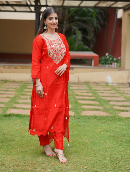 Aira Red Straight Kurta Set for Women | Festive Ethnic Wear by PARRII