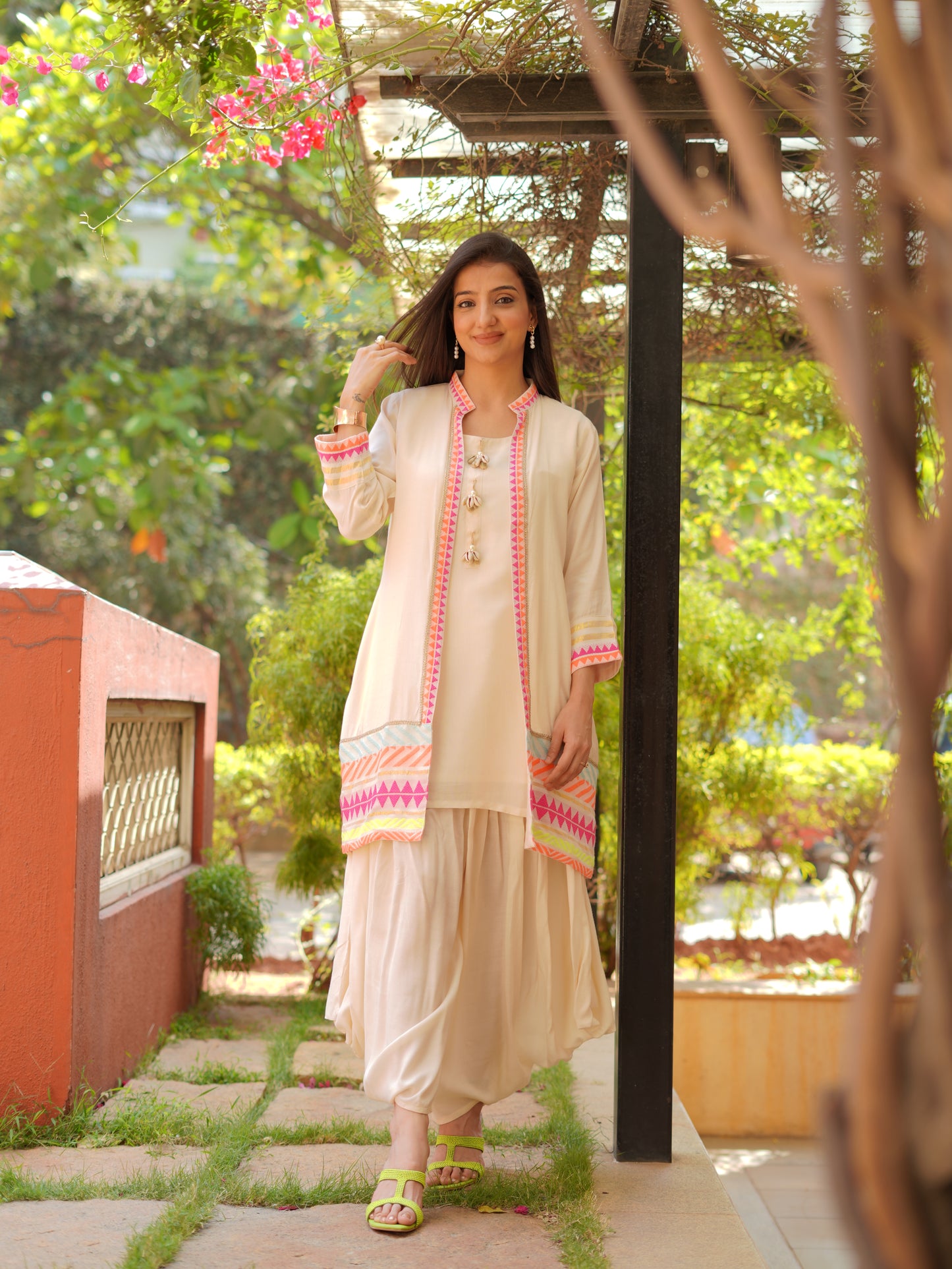 Neon pop fusion Kurta Set with Jacket & Dhoti Pants for Women | PARRII