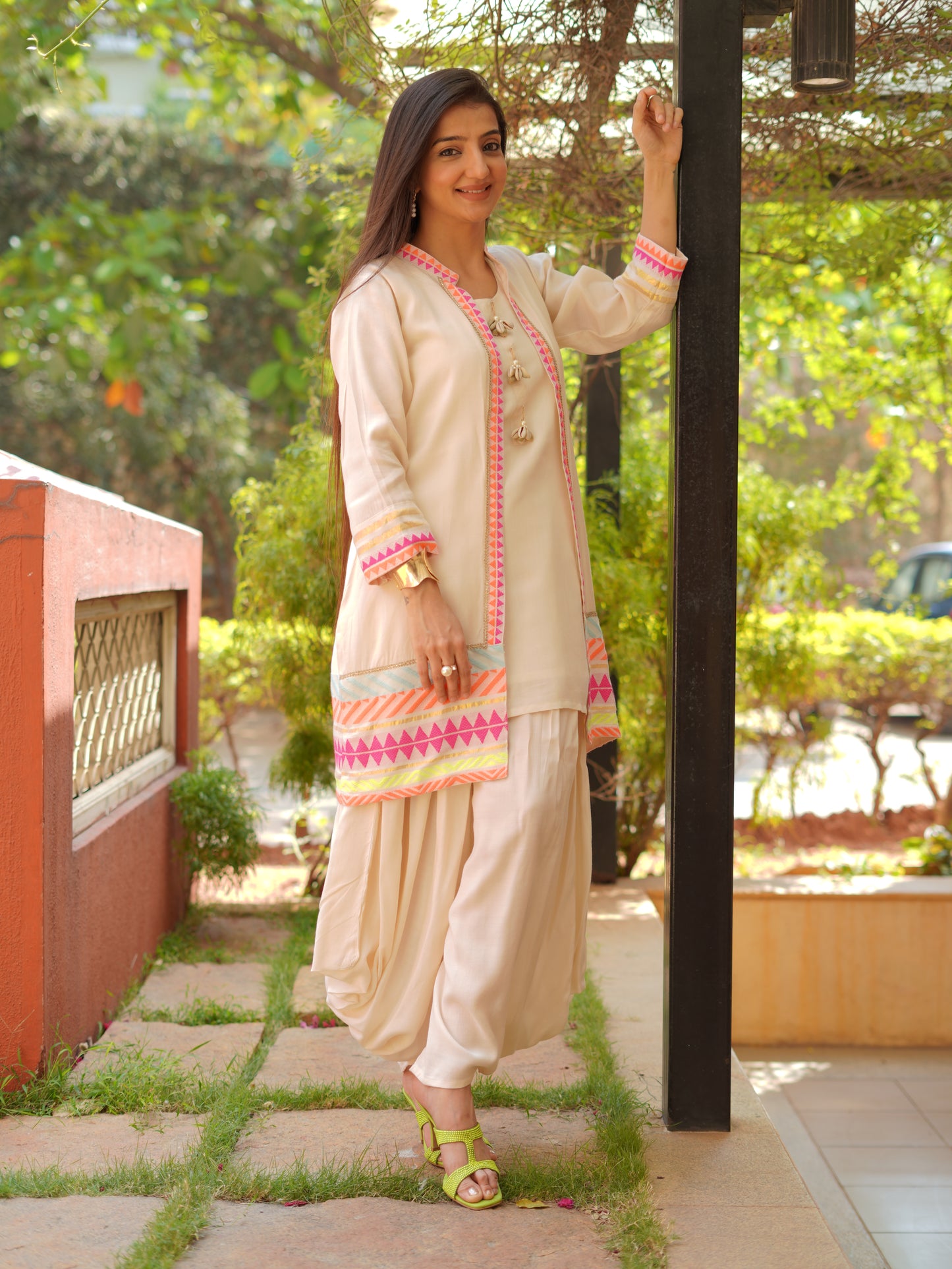 Neon pop fusion Kurta Set with Jacket & Dhoti Pants for Women | PARRII