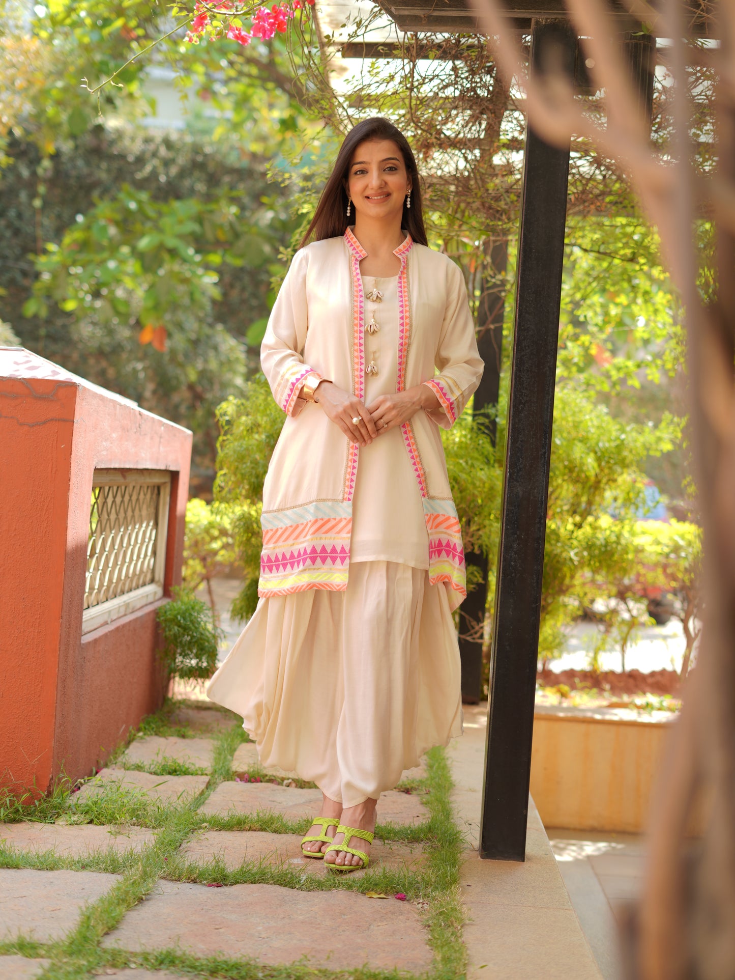 Neon pop fusion Kurta Set with Jacket & Dhoti Pants for Women | PARRII