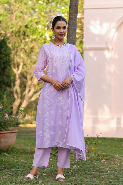 PARRII Lavender Embroidered Kurta Set with Dupatta