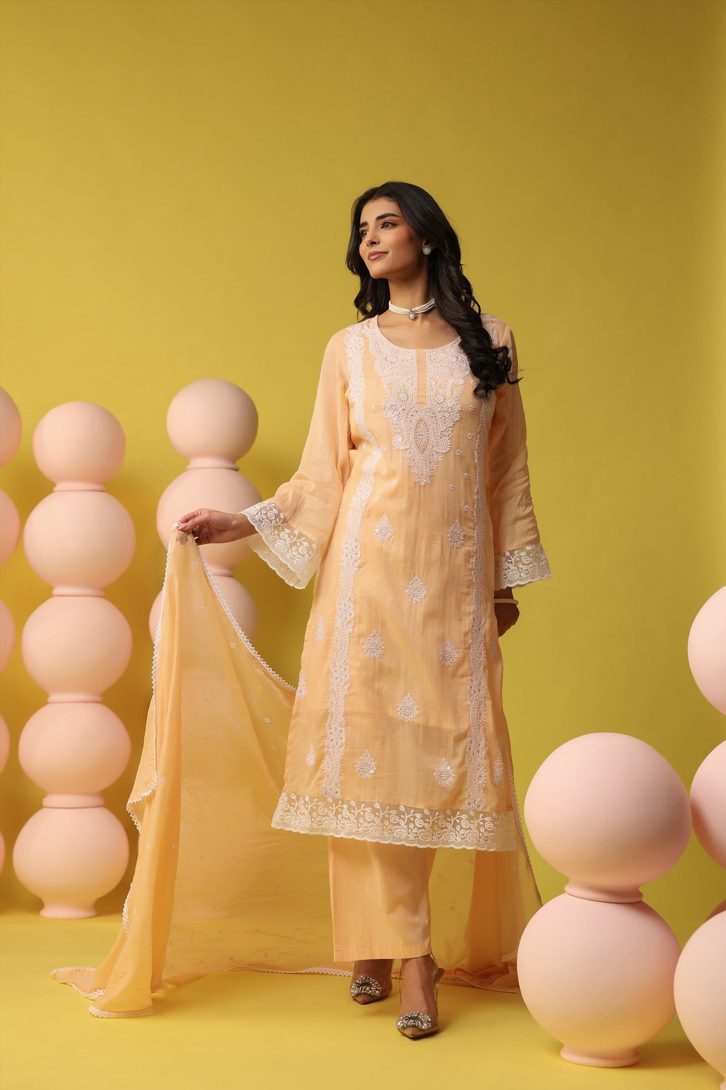 Peach Embroidered Kurta Suit Set for Women | PARRII Ethnic Wear