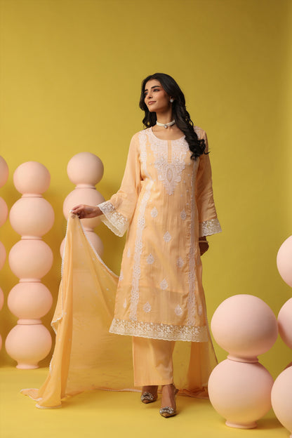 Peach Embroidered Kurta Suit Set for Women | PARRII Ethnic Wear