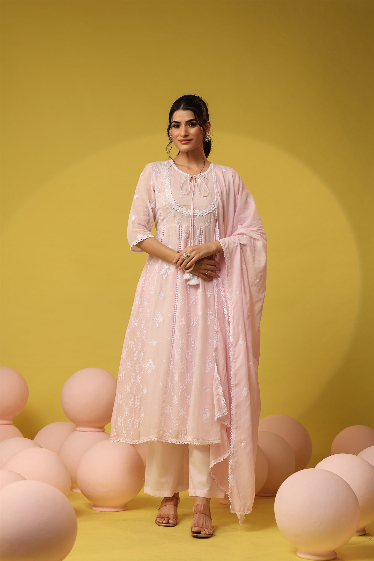 PARRII Blush Pink Embroidered Anarkali Kurta Set with Dupatta