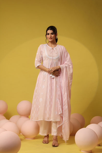 PARRII Blush Pink Embroidered Anarkali Kurta Set with Dupatta
