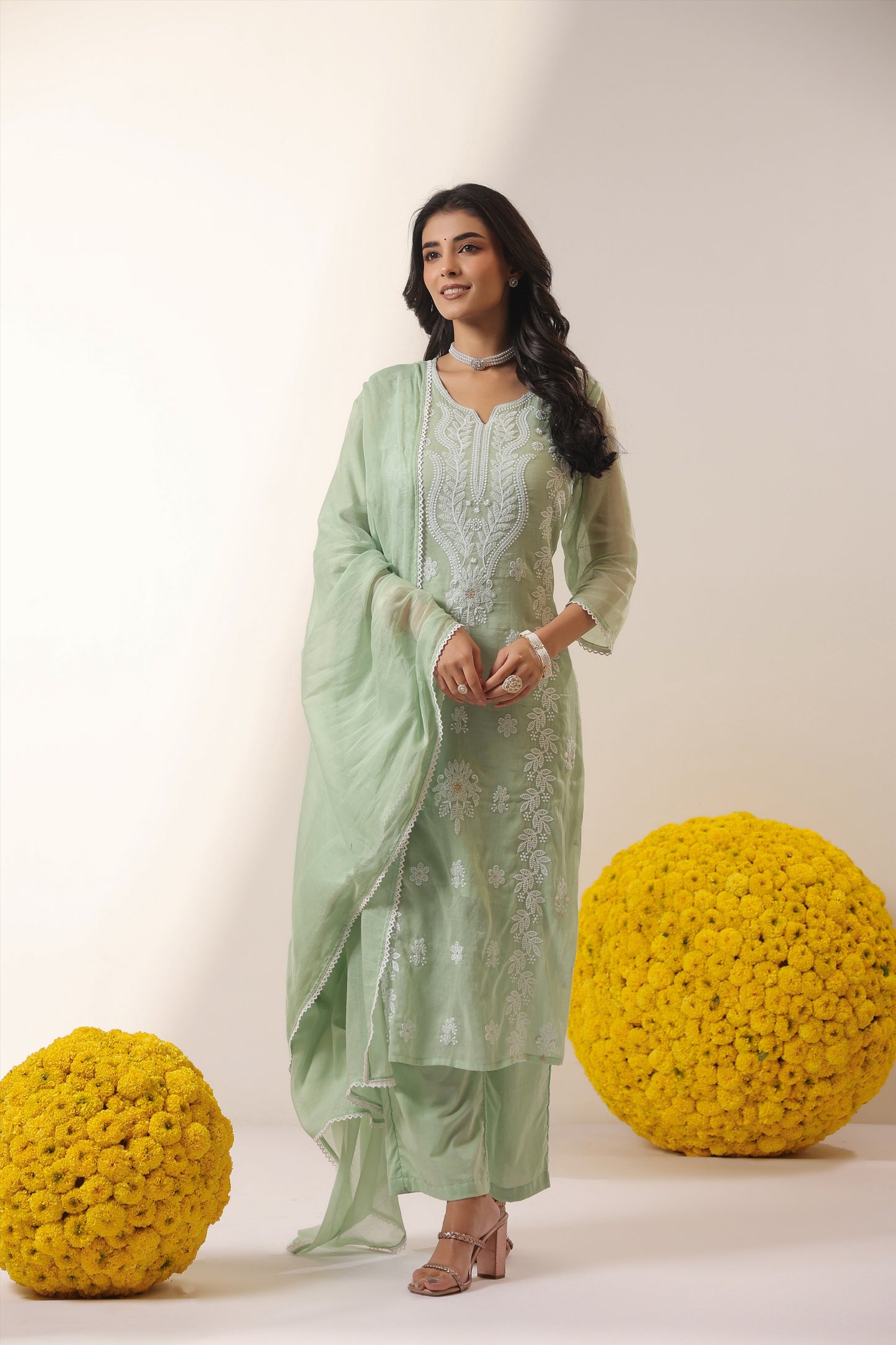 PARRII Mint Green Embroidered Summer Kurta Set with Dupatta