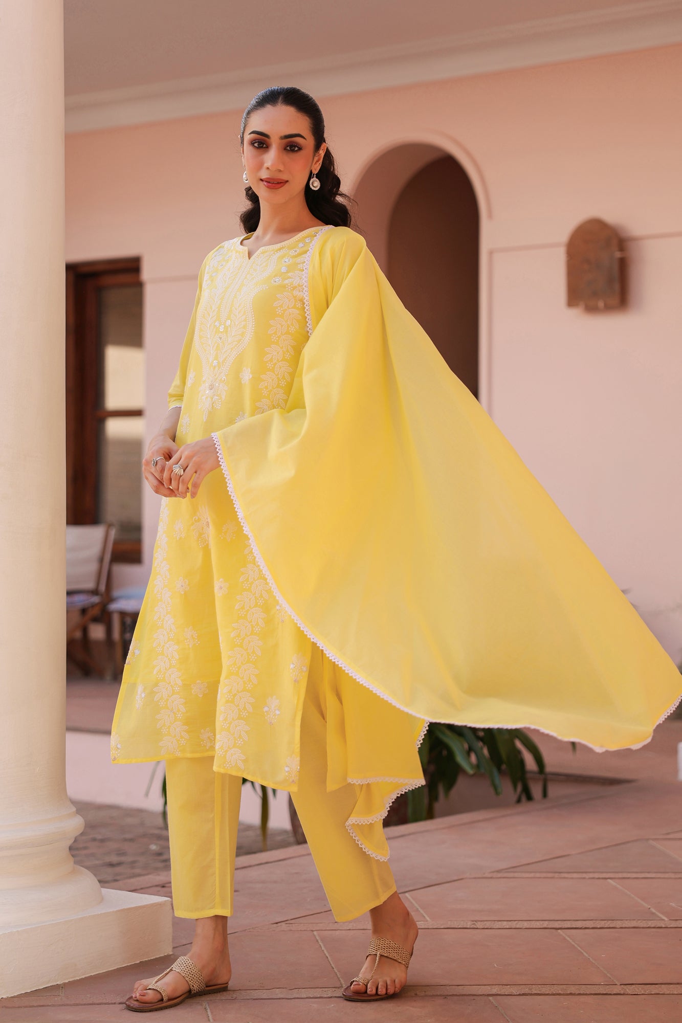 PARRII Sunshine Yellow Embroidered Summer Kurta Set with Dupatta