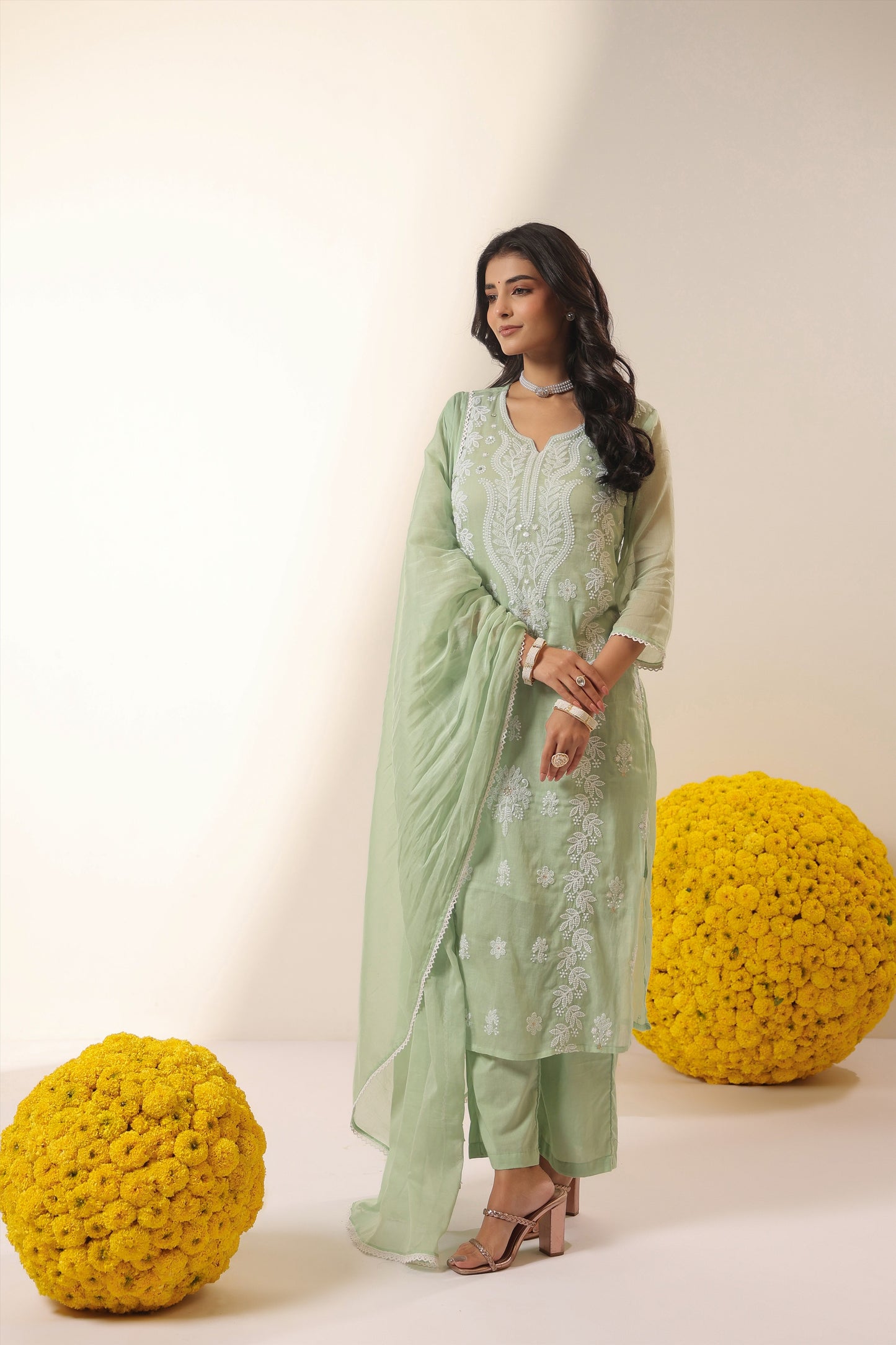 PARRII Mint Green Embroidered Summer Kurta Set with Dupatta