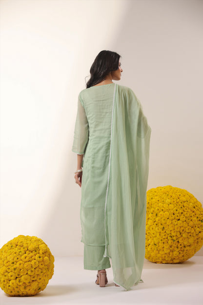PARRII Mint Green Embroidered Summer Kurta Set with Dupatta