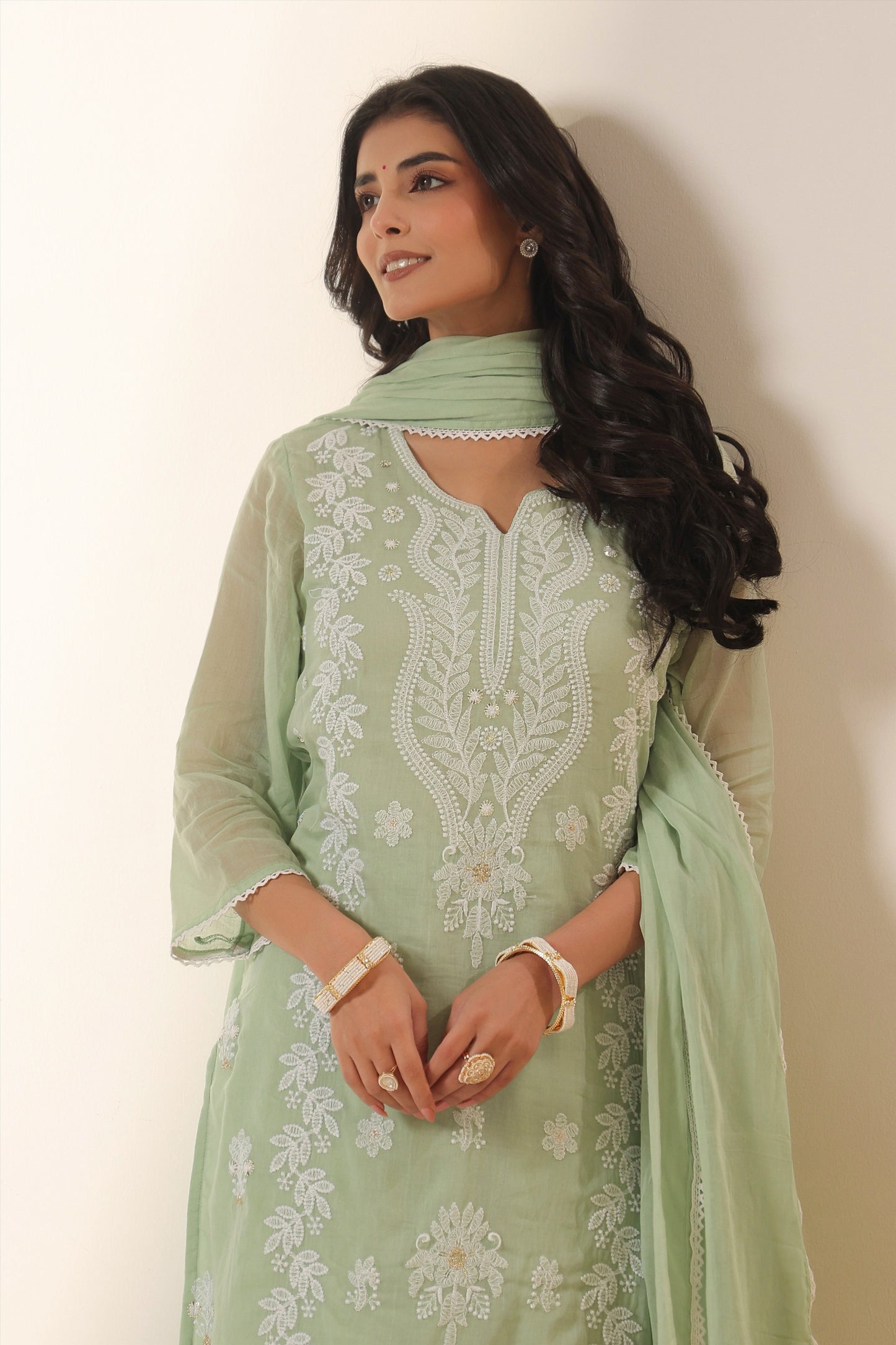 PARRII Mint Green Embroidered Summer Kurta Set with Dupatta