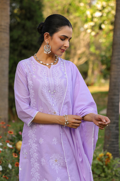 PARRII Lavender Embroidered Kurta Set with Dupatta