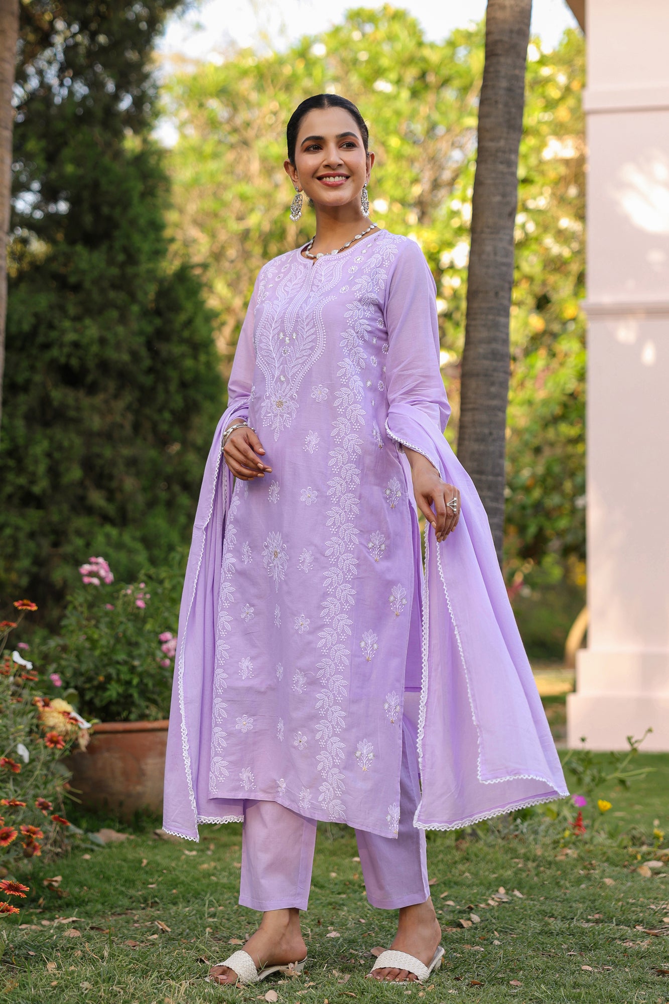 PARRII Lavender Embroidered Kurta Set with Dupatta