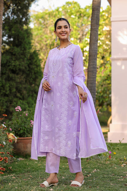 PARRII Lavender Embroidered Kurta Set with Dupatta