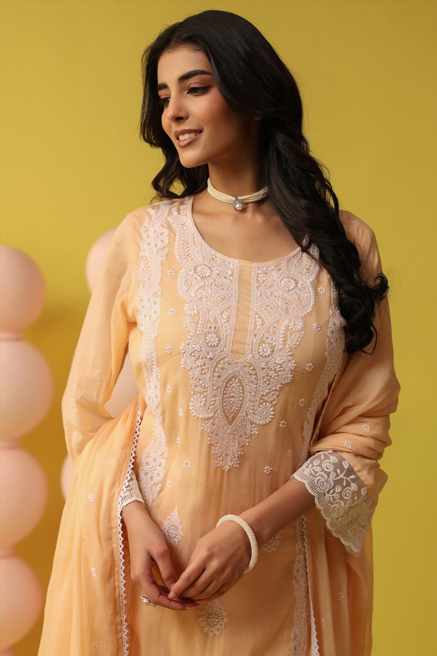 Peach Embroidered Kurta Suit Set for Women | PARRII Ethnic Wear