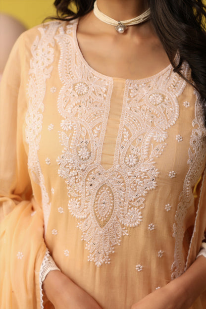 Peach Embroidered Kurta Suit Set for Women | PARRII Ethnic Wear