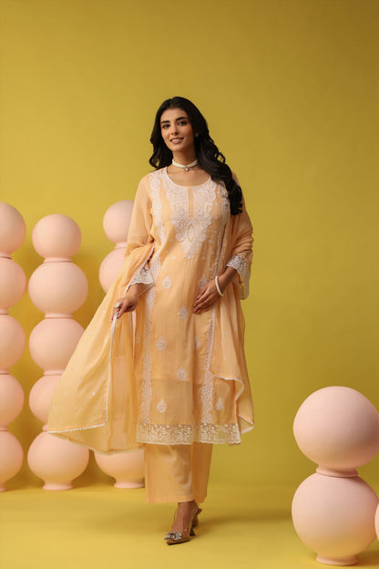 Peach Embroidered Kurta Suit Set for Women | PARRII Ethnic Wear