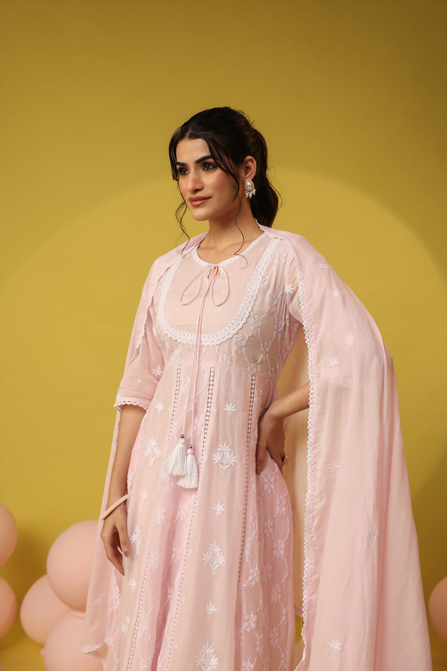 PARRII Blush Pink Embroidered Anarkali Kurta Set with Dupatta