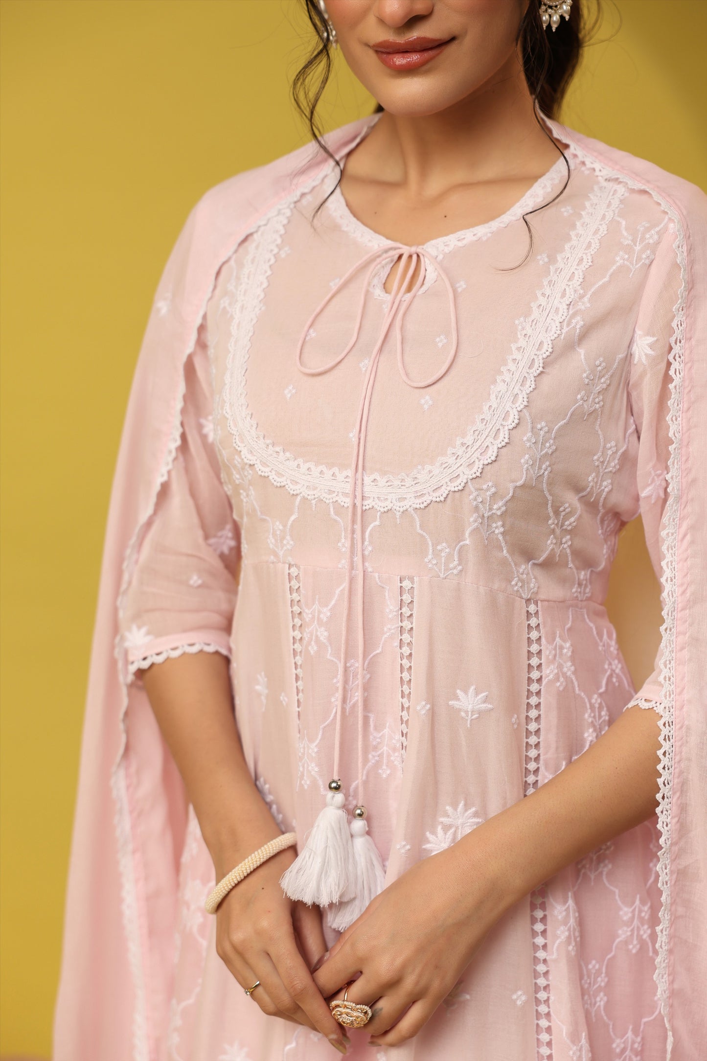 PARRII Blush Pink Embroidered Anarkali Kurta Set with Dupatta