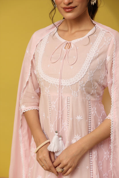 PARRII Blush Pink Embroidered Anarkali Kurta Set with Dupatta