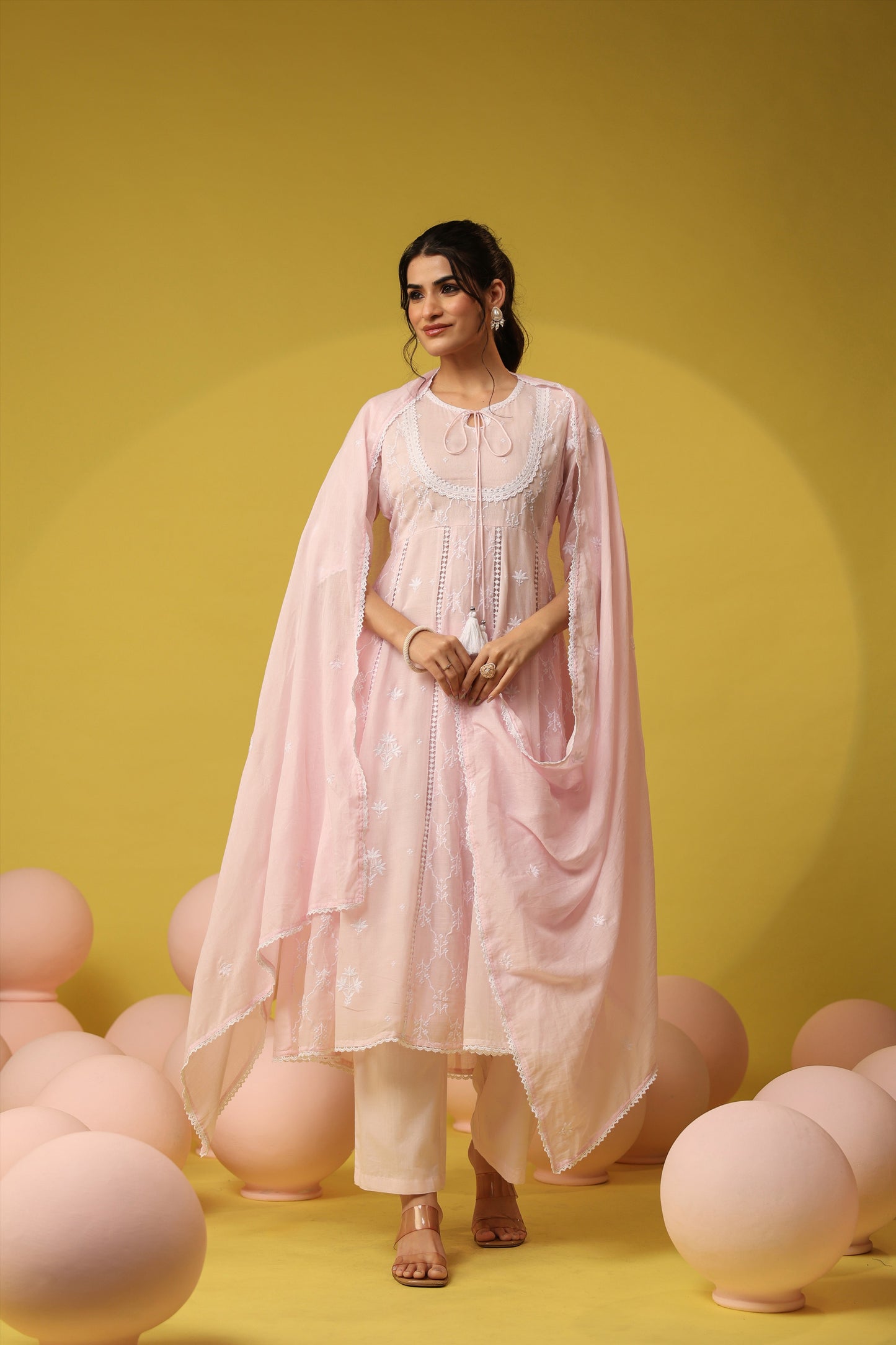 PARRII Blush Pink Embroidered Anarkali Kurta Set with Dupatta