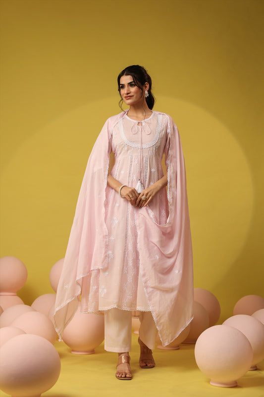 PARRII Blush Pink Embroidered Anarkali Kurta Set with Dupatta
