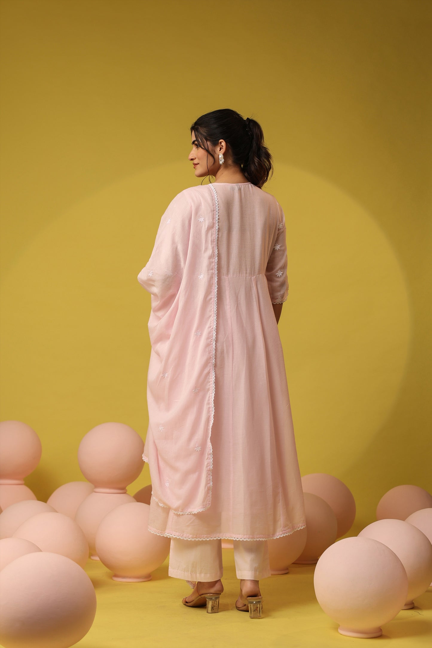 PARRII Blush Pink Embroidered Anarkali Kurta Set with Dupatta