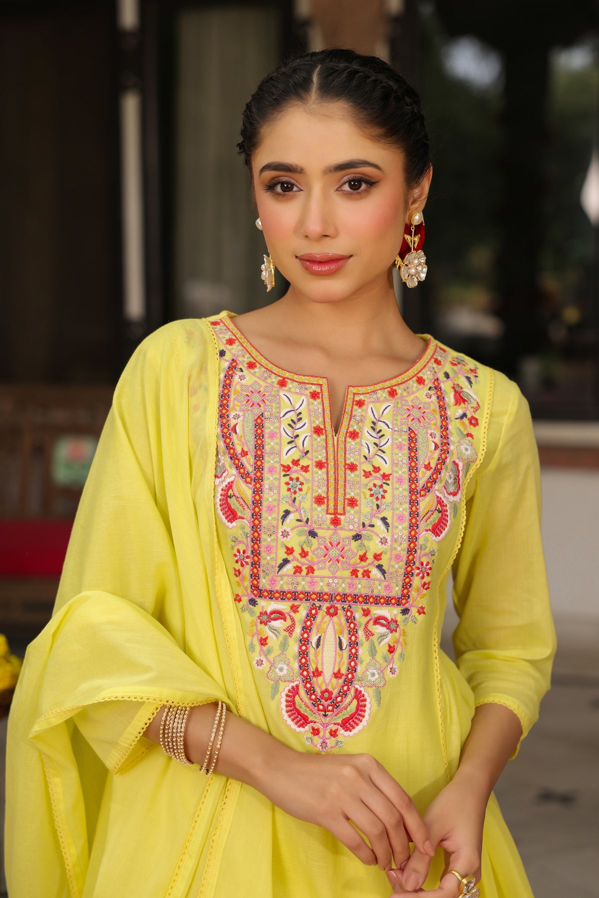 Sunshine Yellow Embroidered Kurta Suit Set for Women | PARRII