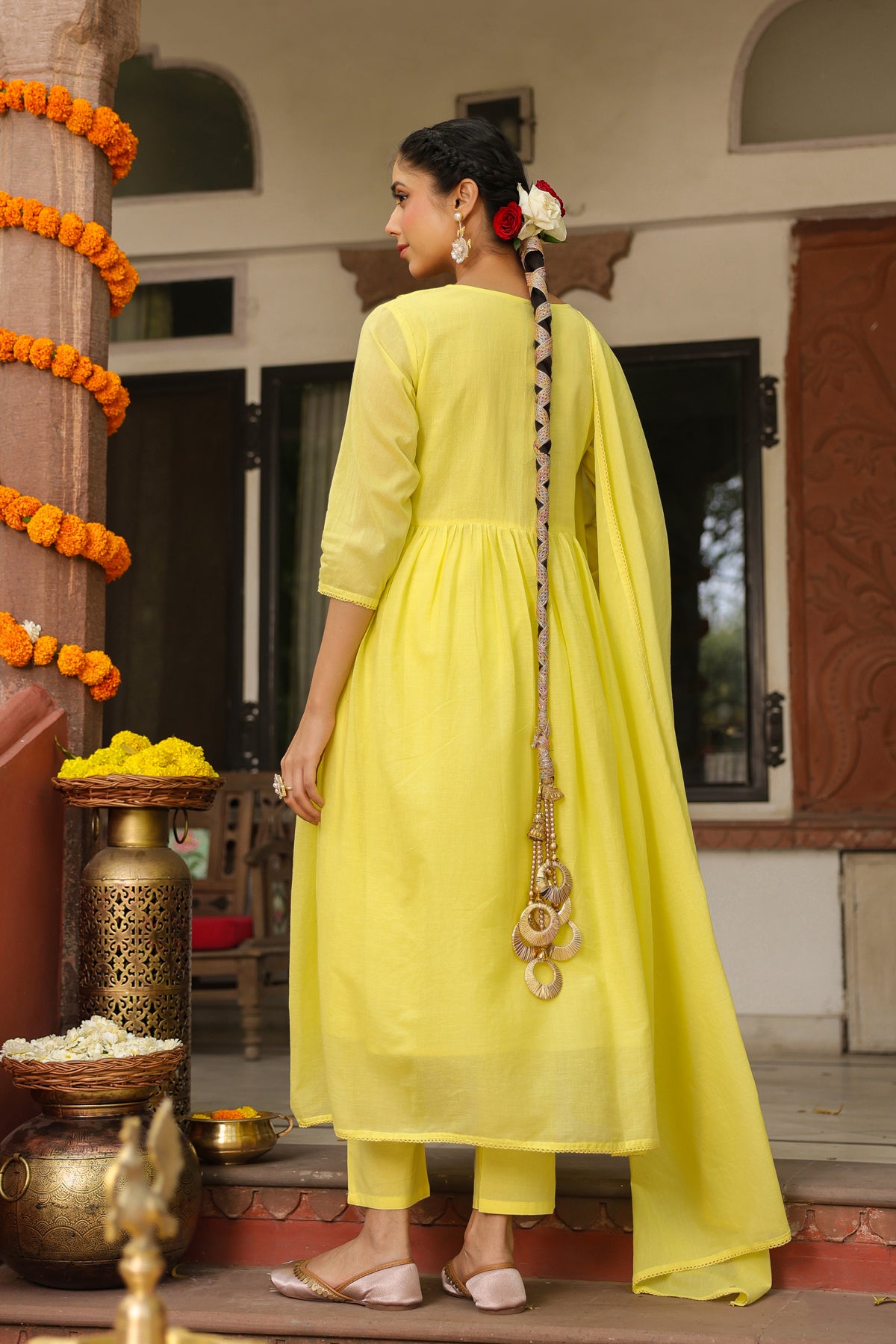 Sunshine Yellow Embroidered Kurta Suit Set for Women | PARRII