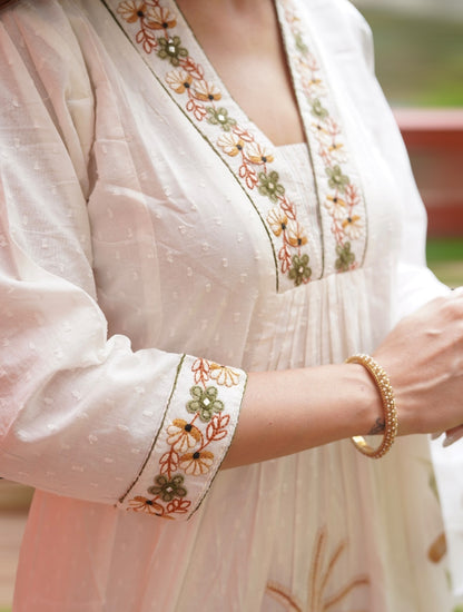 Off White Embroidered Anarkali Suit Set with Dupatta | PARRII