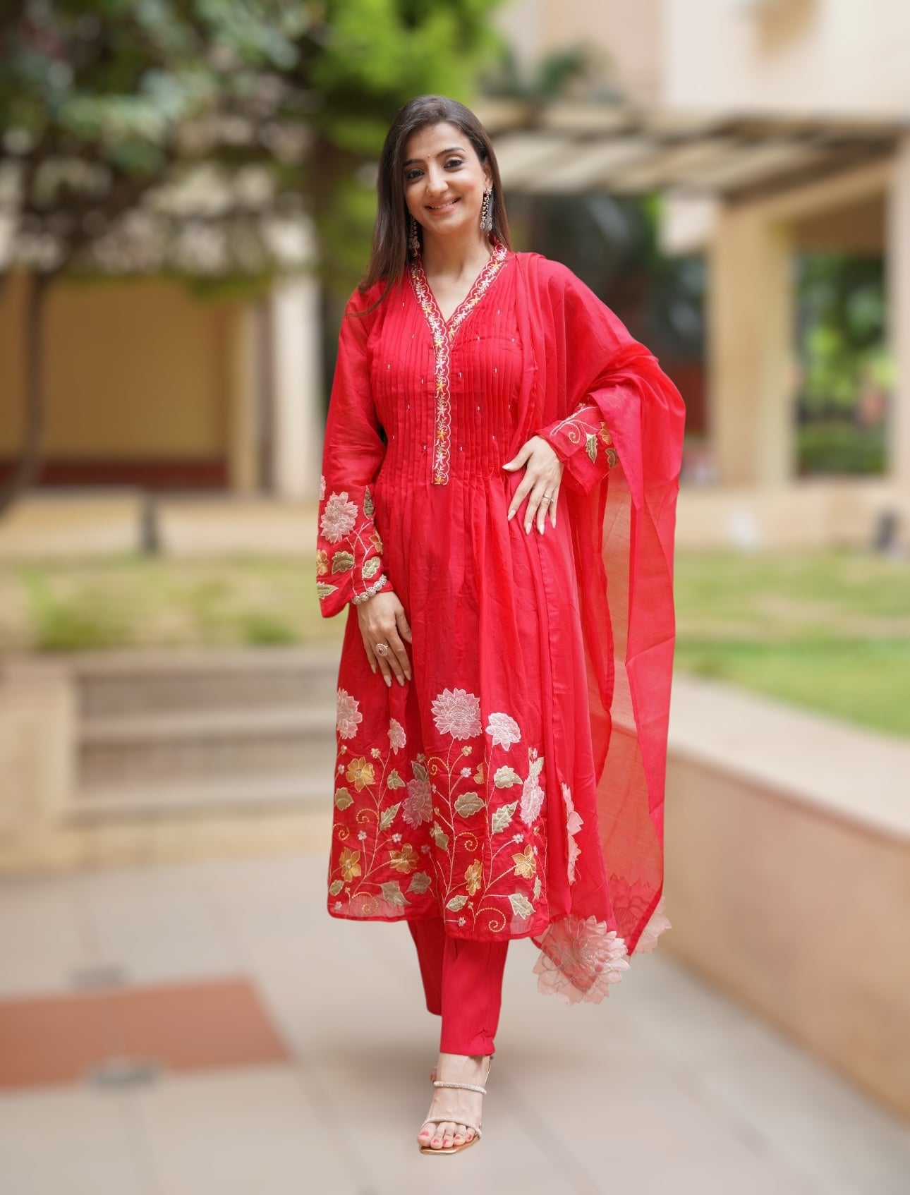 Red Shagun Embroidered Kurta Set with Dupatta for Women